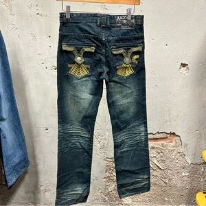 Akademiks Vintage Y2K Embroidered Dark Wash Jeans Girls 14 90s Straight 29x29